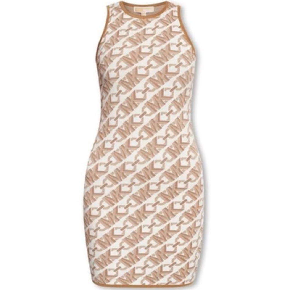 Michael Kors Horsebit Mini Dress Knit Logo Jacquard Knit Sleeveless Stretch NEW